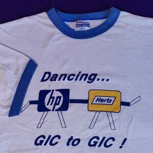 Hewlett-Packard HP Hertz Rental Car 80s shirt vtg ringer calculator 01 35 65 71b
